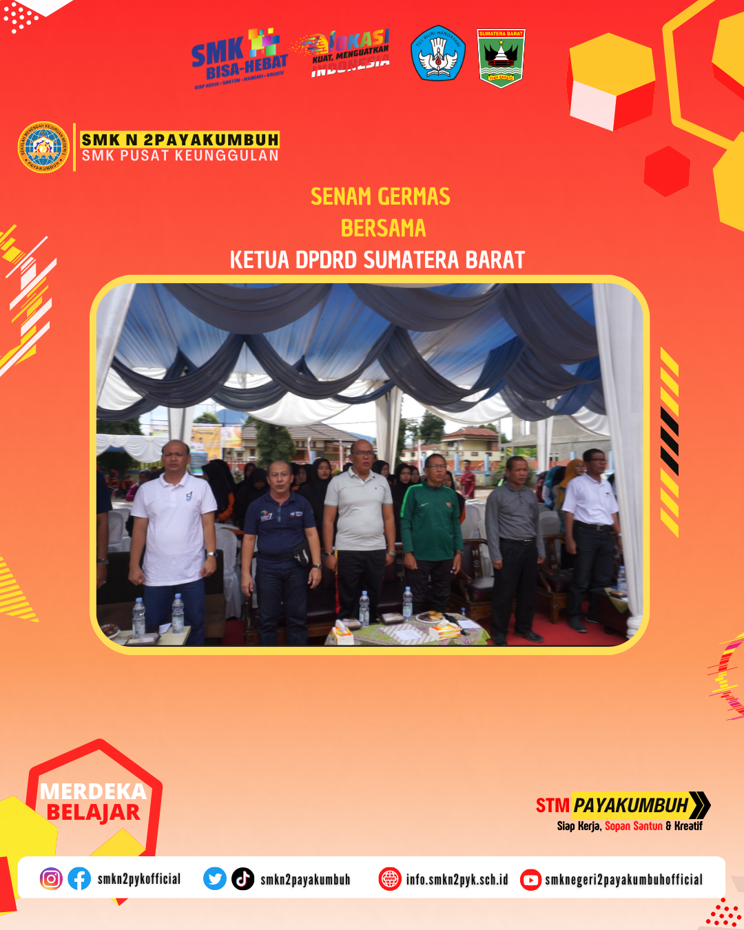 Kegiatan memperingati Germas (Gerakan Masyarakat Sehat) Di SMKN 2 dengan melaksanakan Senam Bersama yang dikuti oleh ketua DRPD Sumatera Barat Supardi.